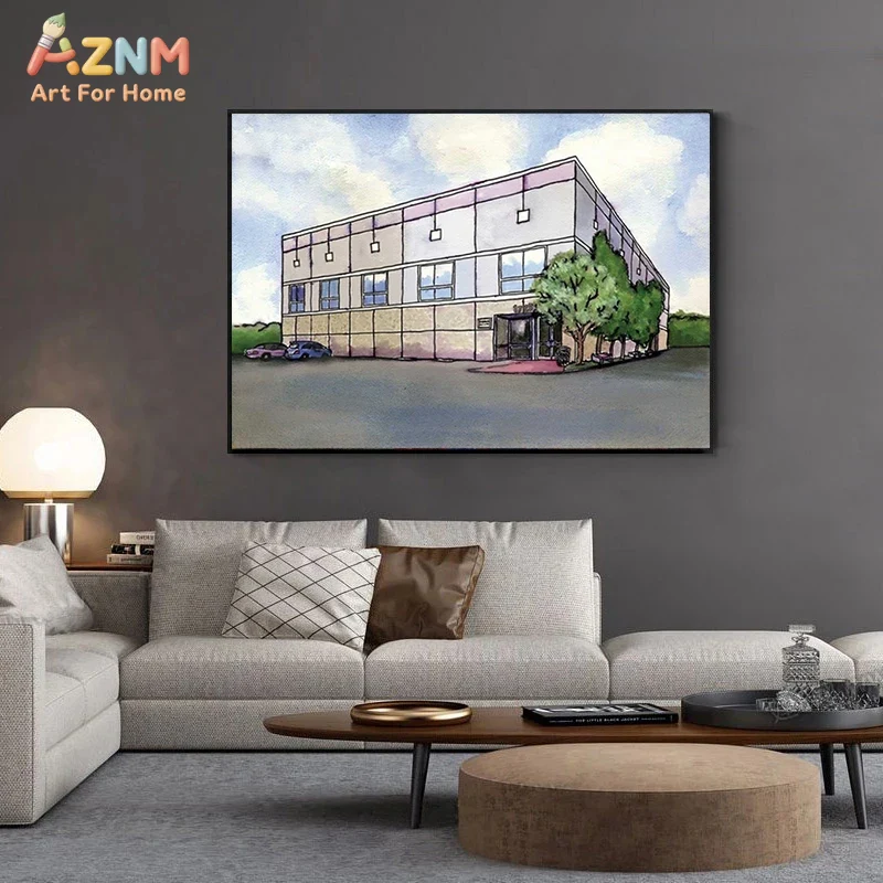 AZNM 수채화 현대 상업용 건물 풍경 캔버스 벽 예술 - Commercial Wall Printing 리뷰 및 가격