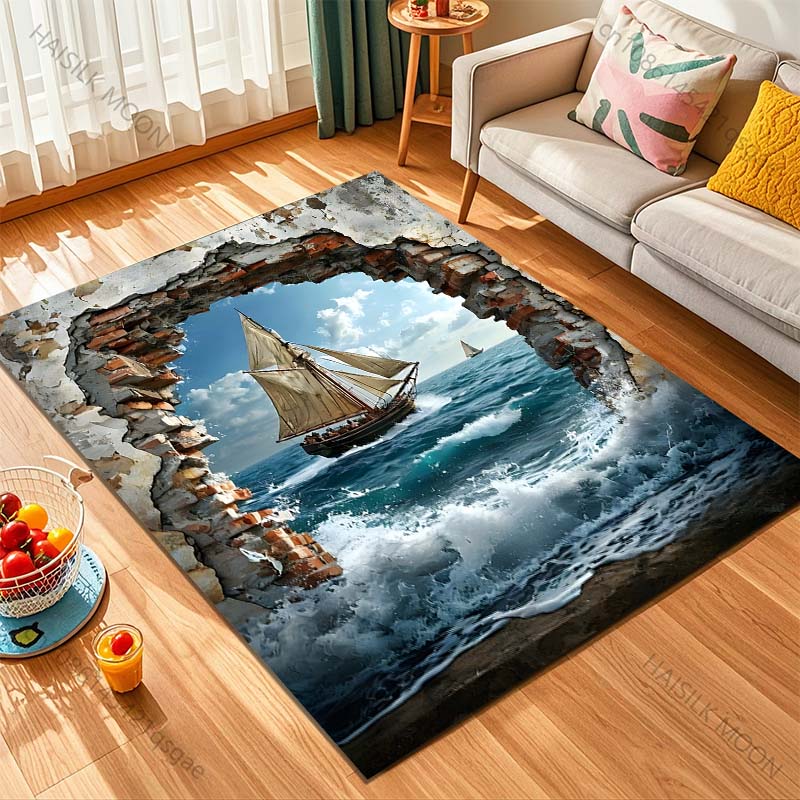 1PC 깨진 벽을 통과하는 범선 프린트 카펫 러그 거실 - Commercial Wall Printing 리뷰 및 가격