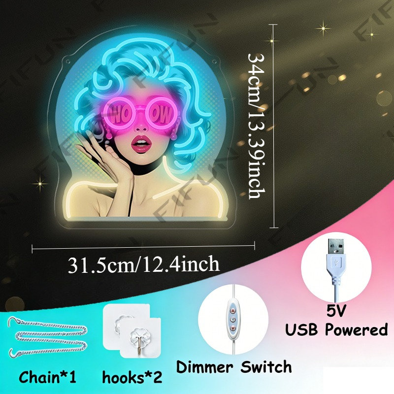 와우 컬 걸 네온사인 UV 프린팅 벽 장식, USB 전 - Commercial Wall Printing 리뷰 및 가격
